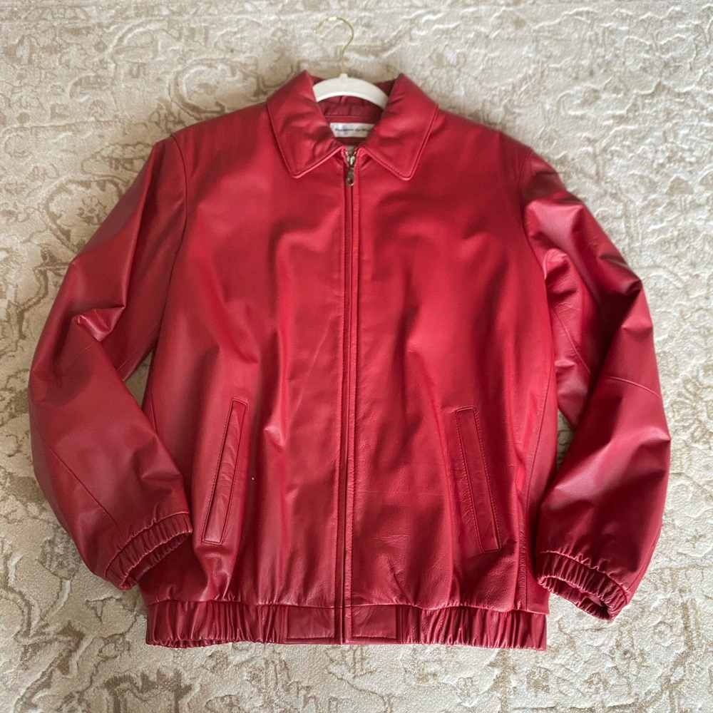 SOLD DO NOT BUY Red Leather Bomber Jacket